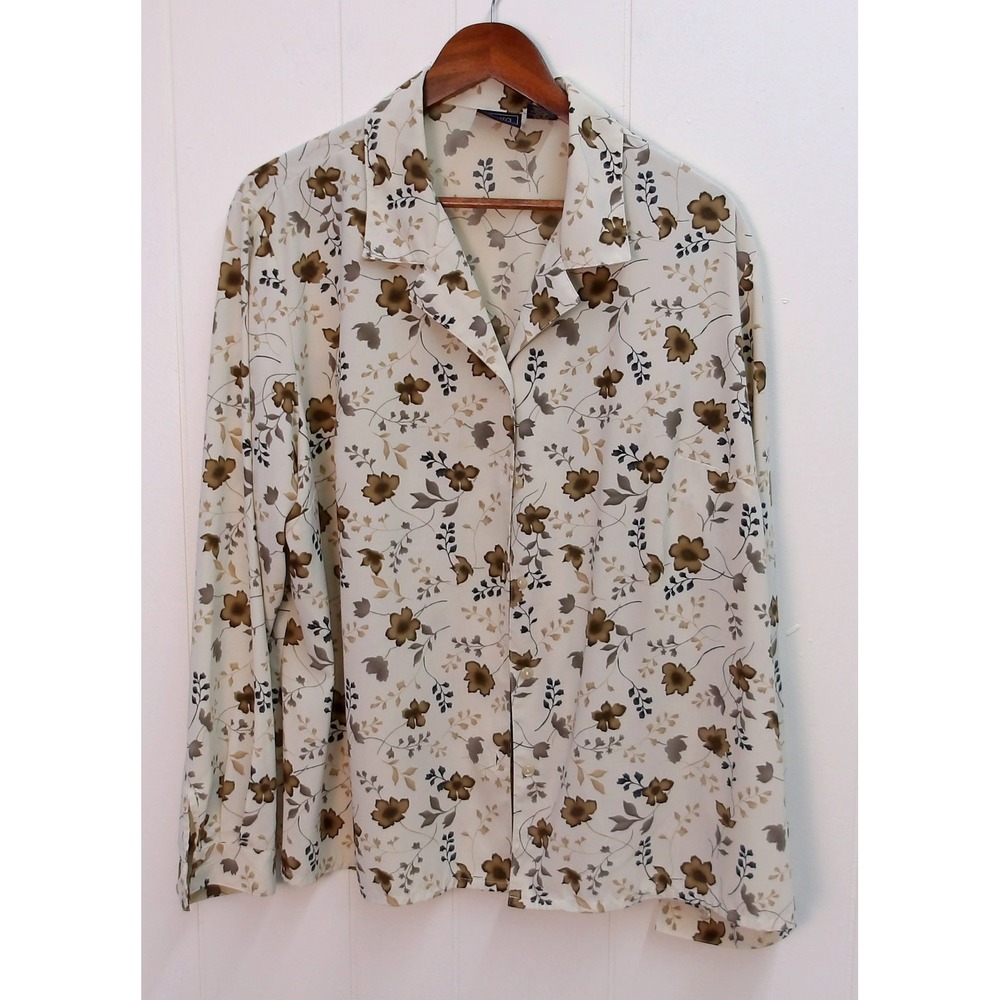 Laura Scott Woman Floral Blouse 22W Button Up Long Sleeve Top / #9094